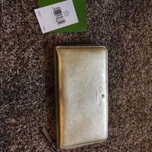 NWT Kate Spade Lacey Zip Around Gold Wallet